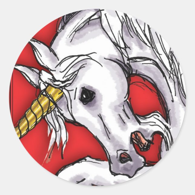 Redondo adesivo vermelho Unicorn (Frente)