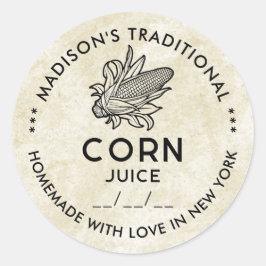 Redondo Adesivo vintage de suco de milho com símbolo de es
