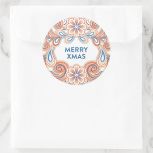 Redondo Adesivo Vintage Merry Xmas com flores laranja