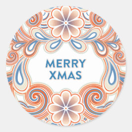 Redondo Adesivo Vintage Merry Xmas com flores laranja
