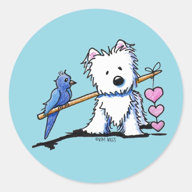 Redondo Adesivo Westie Heart Strings (Frente)