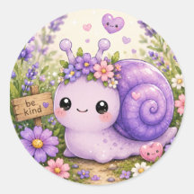 Adorável Caracol Roxo Floral Kawaii Adesivo