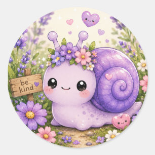 Redondo Adorável Caracol Roxo Floral Kawaii Adesivo
