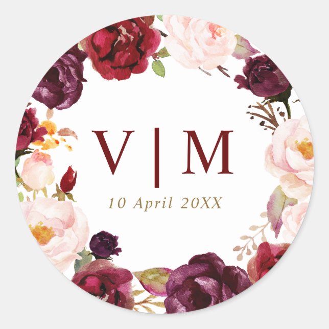 Redondo adorável gravador vermelho de burgundy, adesivo de (Frente)