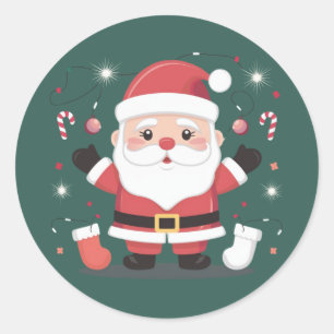 Redondo Adorável Papai Noel Divertido Adesivo de Natal