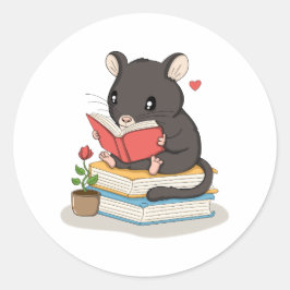 Redondo Adorável Rato Lendo - Adesivo de Amante de Livros
