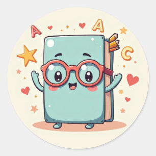 Redondo Amigo de Livro Nerdy – Adesivo de Livro Kawaii