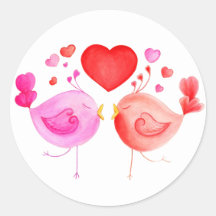 Amor Whimiscal pássaros coram adesivo branco rosa-