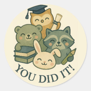 Redondo Animais De Graduação Kawaii "Você Fez!" Adesivo