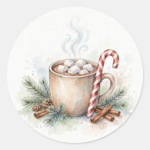 Redondo Aquarela Chocolate Quente Natal Adesivo Cozy
