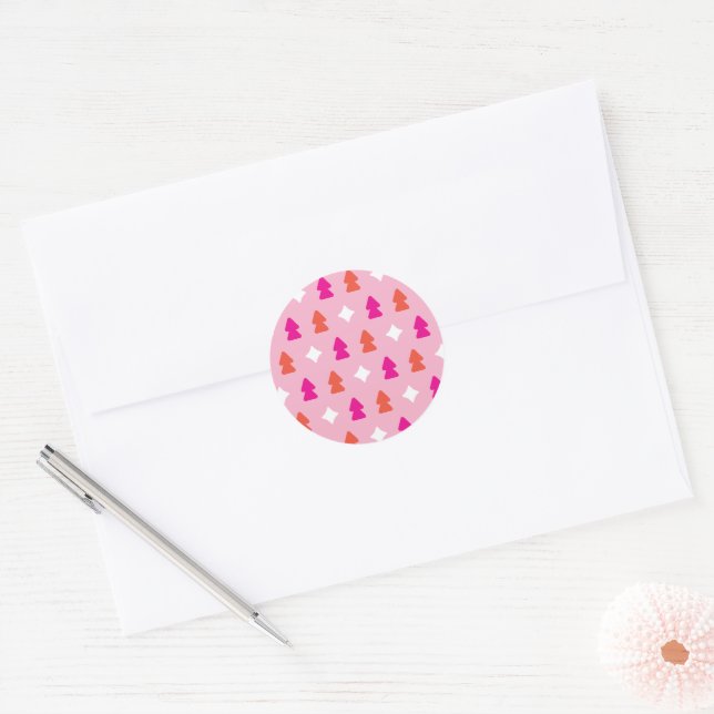 Redondo Árvores e Brilhos Laranja e Rosa Adesivo (Envelope)
