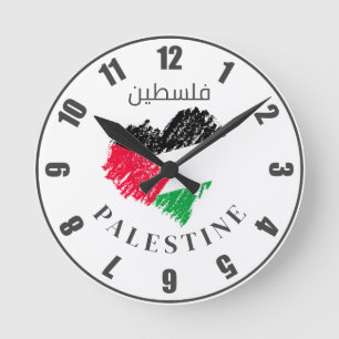 Redondo Bandeira da Palestina coração relógio personalizad
