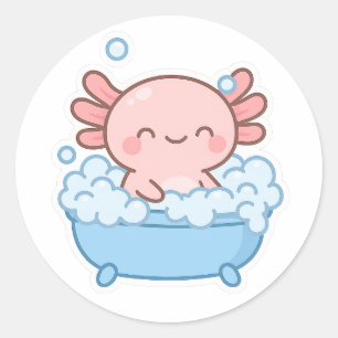Redondo Banho de Espuma Kawaii Axolotl – Adesivo Transpare