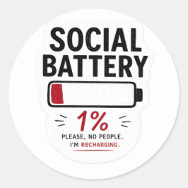 Redondo Bateria Social Baixa Adesivo Engraçado para Introv