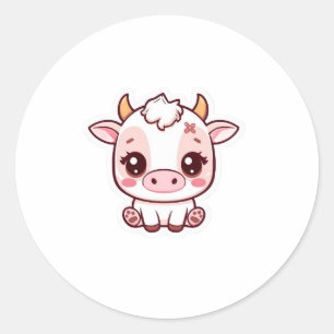 Redondo Bebê Vaca Kawaii Adesivo – Vaca Chibi Fofa Pastel