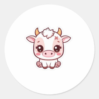 Redondo Bebê Vaca Kawaii Adesivo – Vaca Chibi Fofa Pastel