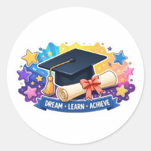 Redondo beca de graduação e adesivo de diploma