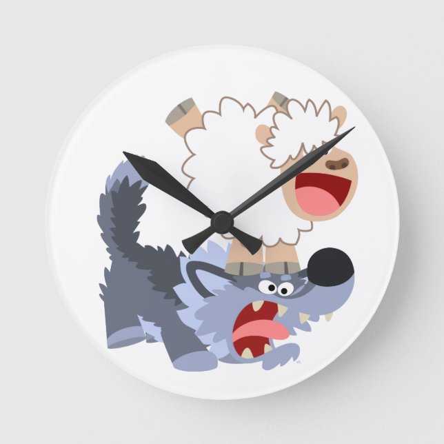 Redondo Bela peça de desenho ovelha e relógio de lobo (Frente)