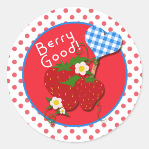 Redondo Berry Good, Morango, Coração de Gingham, Adesivo