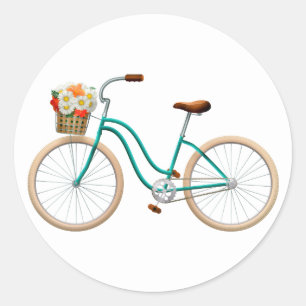 Redondo Bicicleta Com Cesta De Flores - Adesivo