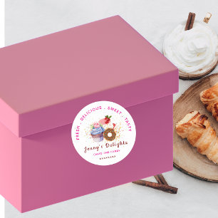 Redondo Bolos femininos cor-de-rosa e doce adesivo comerci