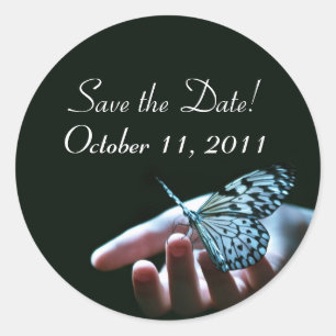 Redondo borboleta azul preto salve o adesivo de data