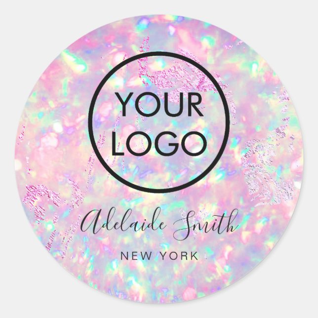 Redondo brilhante adesivo púrpura rosa opal (Frente)