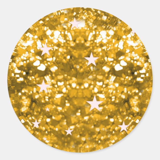 Redondo brilho Dourado e adesivo de estrelas (Frente)