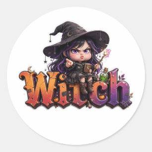Redondo Bruxa Mal-Humorada Adesivo de Halloween Bruxa Chib