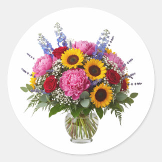 Redondo Buquê de Flores Coloridas em Vaso Adesivo