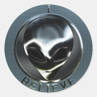 Redondo Cabeça de Alienígena metálica 05 Adesivo