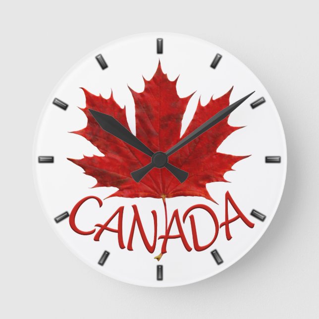 Redondo Canadá Relógio Canadá Bandeira Souvenir Wall Clock (Frente)