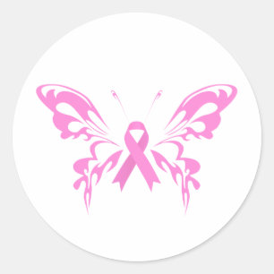 Redondo Cancer de Mama da Borboleta Rosa  Adesivo