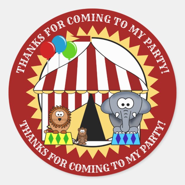 Redondo Carnaval de Circo Adesivo de Agradecimento (Frente)