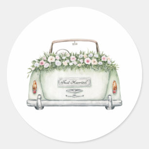 Redondo Carro Recém-Casados Adesivo Aquarela
