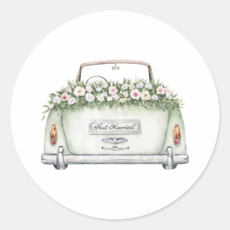 Redondo Carro Recém-Casados Adesivo Aquarela