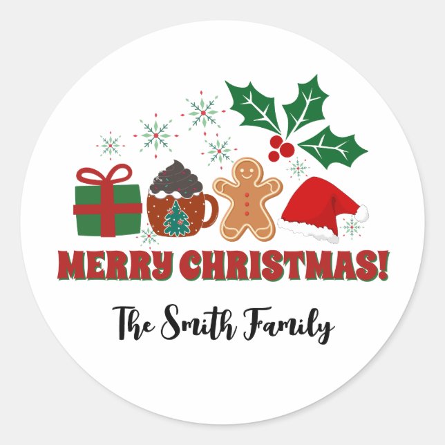 Redondo Cartões de natal - Adesivo editável (Frente)