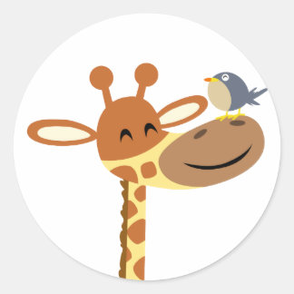 Redondo Cartoon Giraffe e adesivo de Amigo