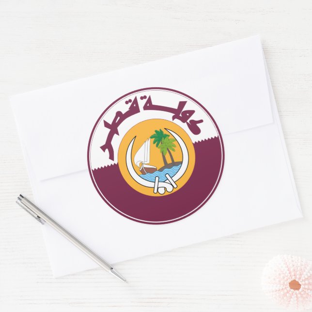 Redondo casaco de Qatar de armas clássico de adesivo redon (Envelope)