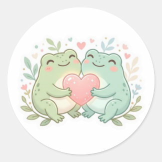 Redondo Casal Sapo Adesivo Fofo Dois Sapos Amor Coração Ro