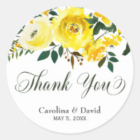 Casamento floral amarelo de verão Obrigado adesivo