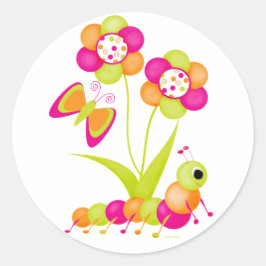 Redondo Caterpiller a um adesivo de borboleta