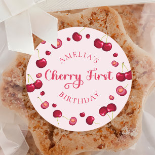 Redondo Cereja de coquete vermelho rosa no topo do adesivo