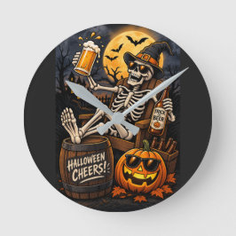 Redondo Cerveja de Halloween Esqueleto, um relógio de pare