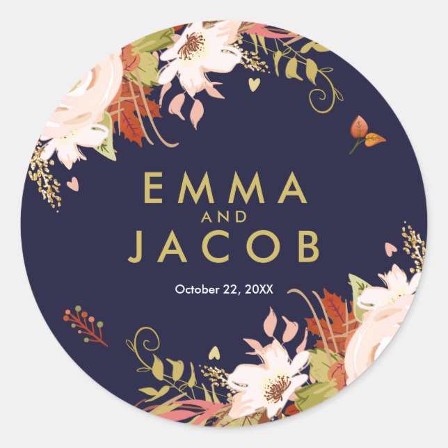 Redondo Chá de casamento adesivo de envelope de outono Flo (Frente)