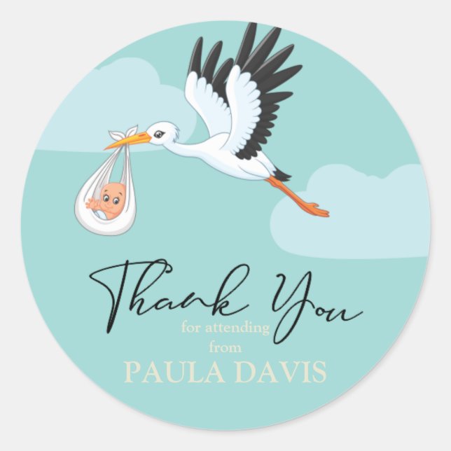 Redondo Chá de fraldas obrigado seu adesivo (Frente)