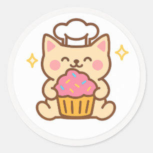 Redondo Chef de Gato Kawaii Com Adesivo de Cupcake