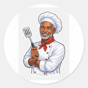 Redondo chefe feliz cozinhando adesivo de cozinha engraçad