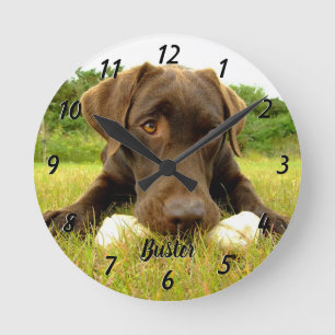 Redondo Chocolate Labrador Personalizado Relógio Grande