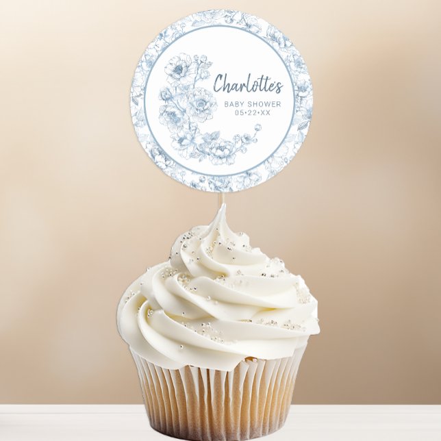 Redondo Chuveiro de Bebê Chinoiserie Adesivo – Floral Azul (Sticker for many party uses)